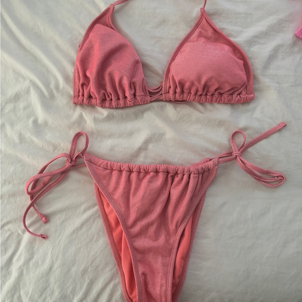 wild fable Pink Shimmer Tie-Side Bikini Set